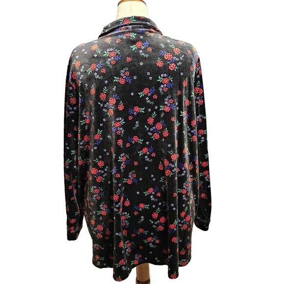 Woman Within Velour Black Floral Button Up Tunic Size 2X Stretch - Picture 2 of 12